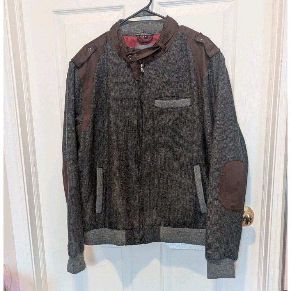 Slate‎ & Stone Old Money XL Black Gray Brown Tweed Herringbone Bomber Jacket